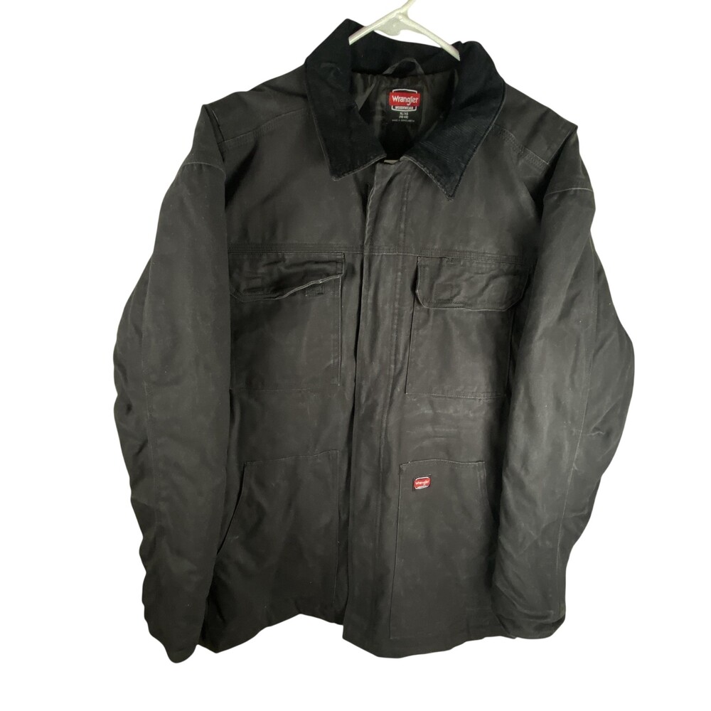 Wrangler Workwear Coat Mens XL Black Canvas Quilted Lined Insulated Full Zip